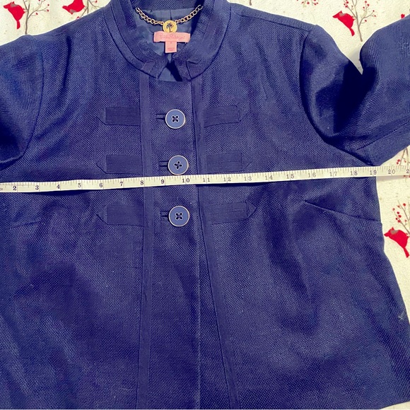 LILLY PULITZER Military Cropped Blazer Band Jacket Linen Cotton Navy Blue Career - Picture 9 of 16